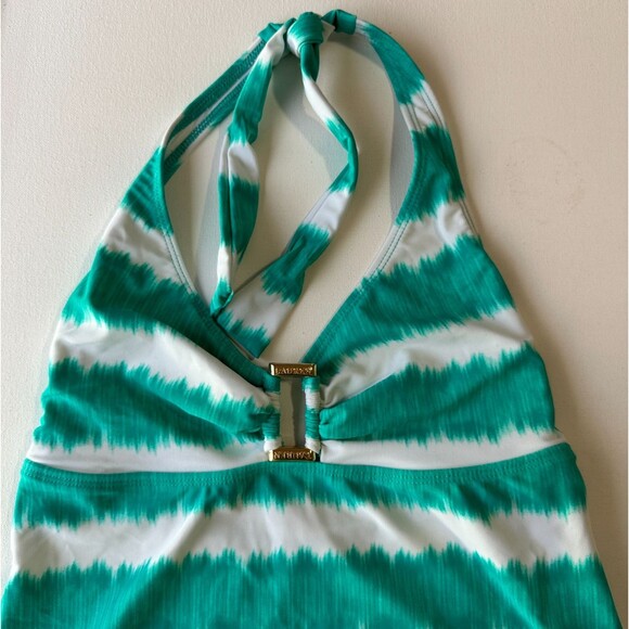 Lauren Ralph Lauren Tankini Women 6 Green Striped Tie Dyed Halter Tank Top Swim - Picture 1 of 7